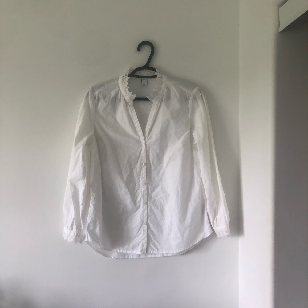 Old Navy White Lace Vintage Inspired Collar Button-Up Shirt | Size S